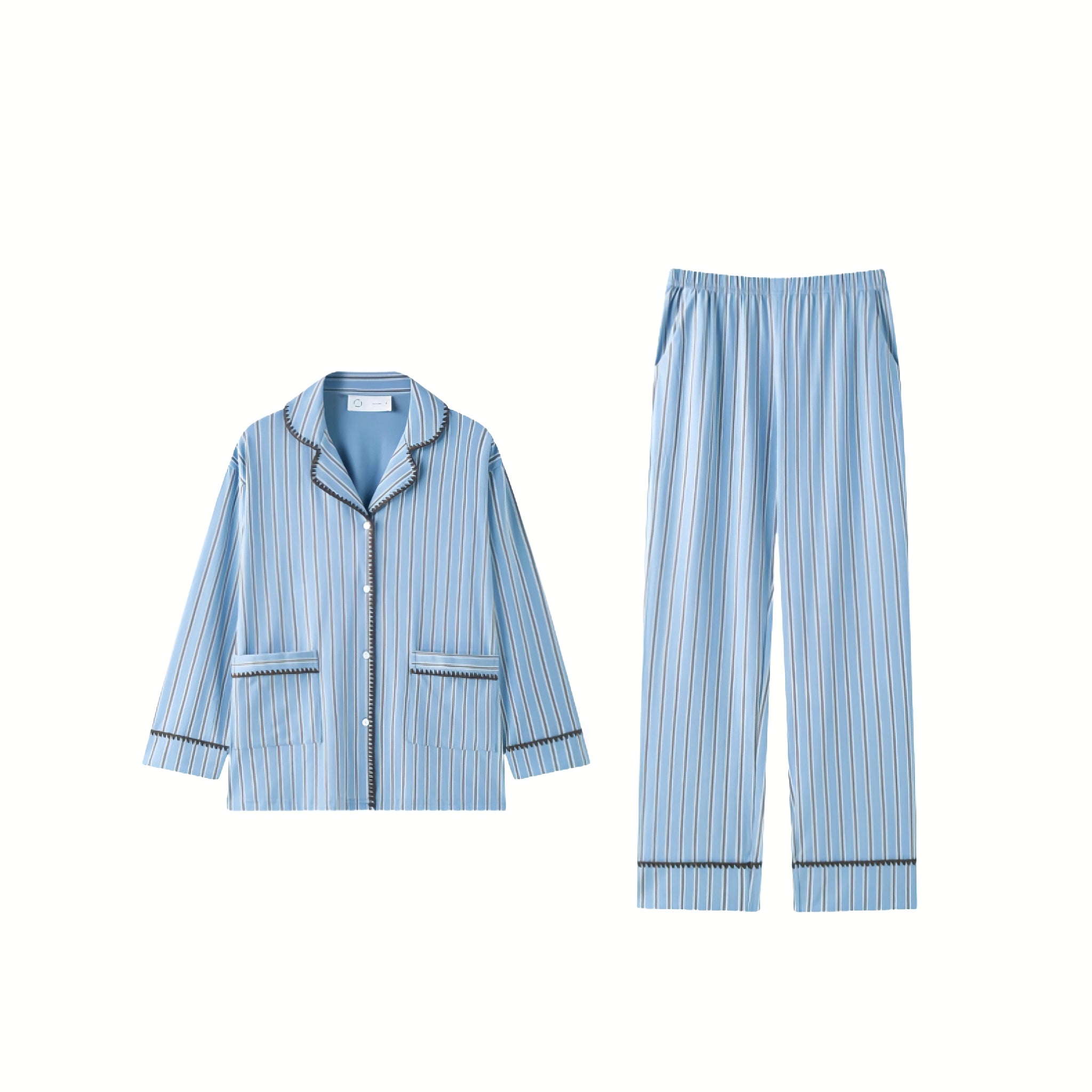ソフトコットンブルーストライプステッチデザインパジャマ