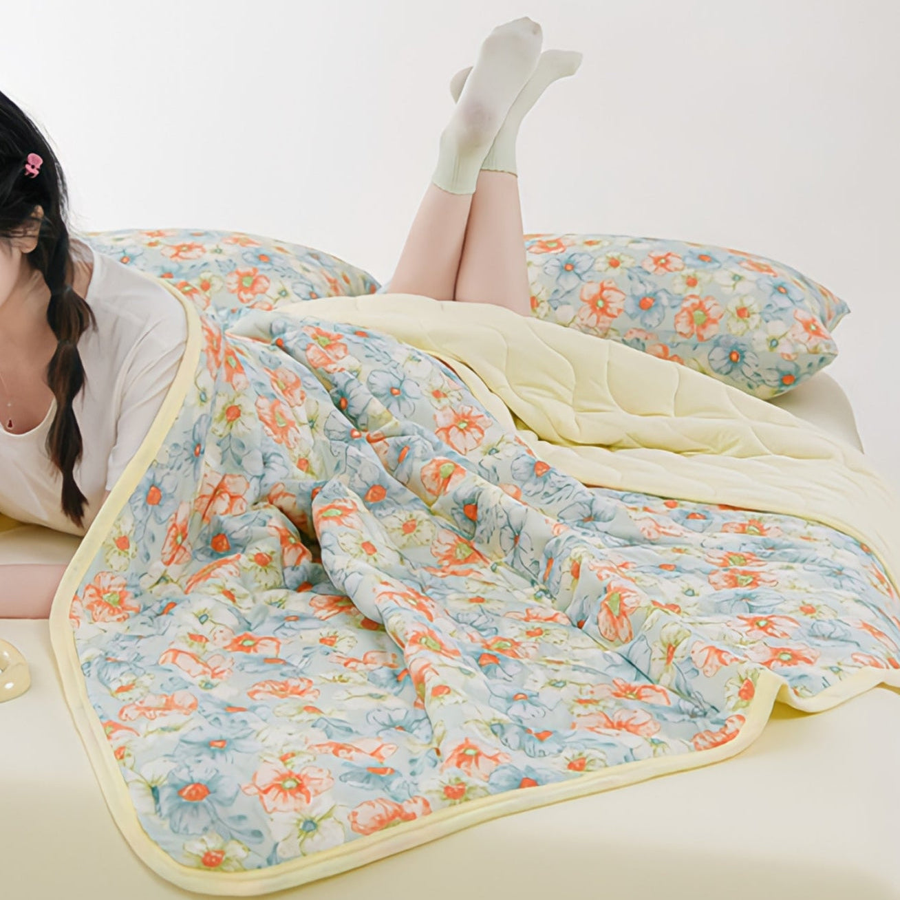 Double Color Cool Quilt Colorful Flowers
