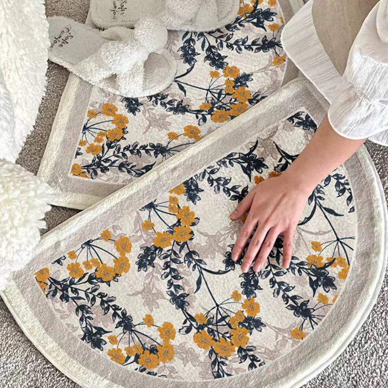 Floral print water-absorbent bathroom rug, semicircular flower