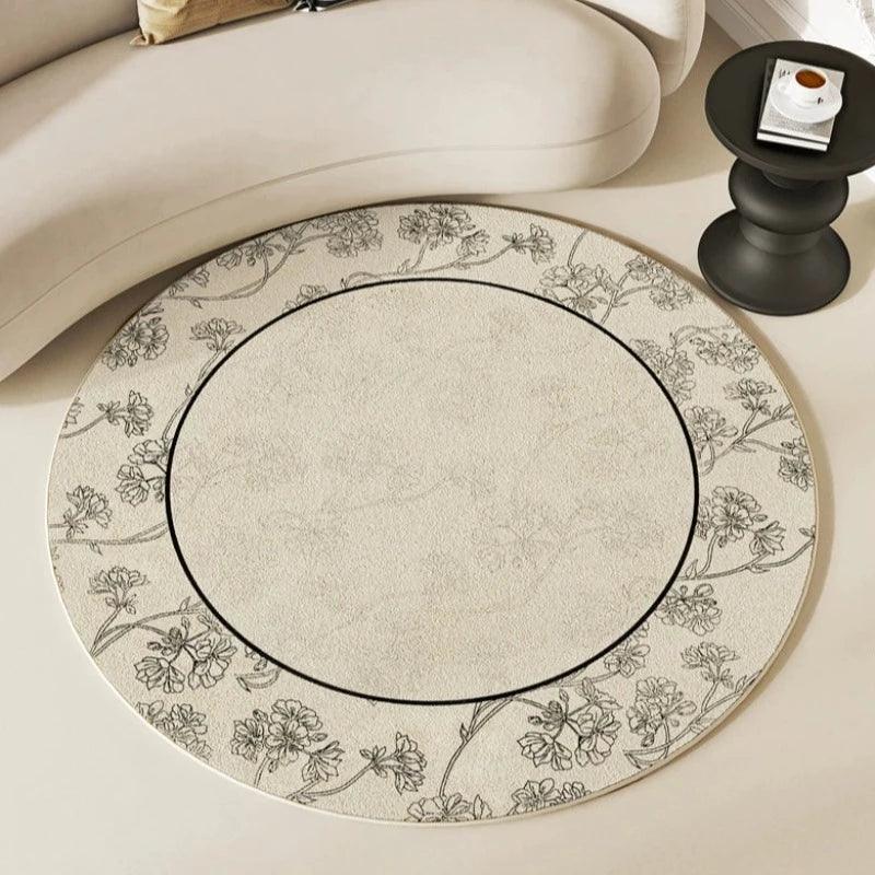 クリーム色ラウンドラグマット カーペット フロアマット / Cream round rug carpet floor mat - kocol